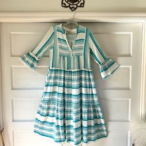 Sofia Made In Italy Tiered Maxi Boho Dress with Ruffled Bell Sleeves 100% Cotton